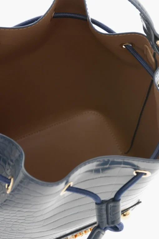 Fashion LOVE Borsa a Secchiello in Ecopelle Effetto Coccodrillo con Maxi Logo in Rilievo Donna Borse A Mano