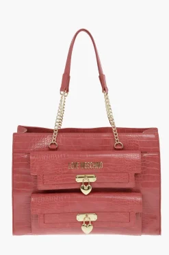 Outlet LOVE Borsa a Tote in Ecopelle Effetto Coccodrillo con Dettagli Dorati Donna Borse A Mano