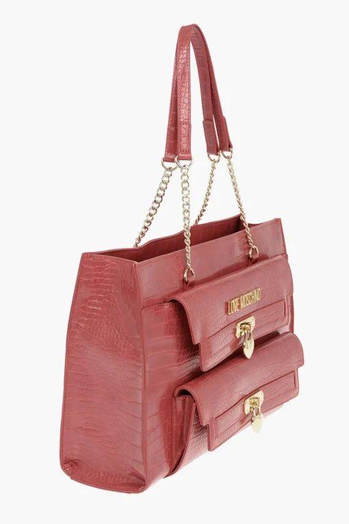 Outlet LOVE Borsa a Tote in Ecopelle Effetto Coccodrillo con Dettagli Dorati Donna Borse A Mano
