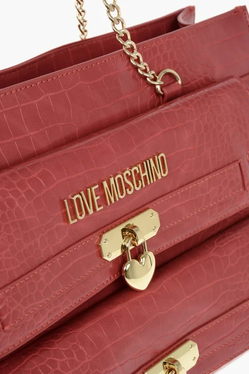 Outlet LOVE Borsa a Tote in Ecopelle Effetto Coccodrillo con Dettagli Dorati Donna Borse A Mano
