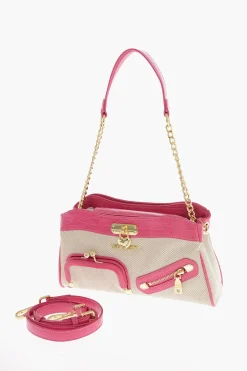 New LOVE Borsa a Tracolla in Tessuto con Rifiniture in Ecopelle Effetto Coccodrillo Donna Borse A Spalla