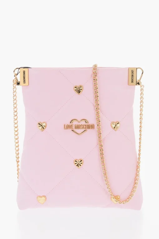 Discount LOVE Borsa a Tracolla in Ecopelle con Cuoricini Dorati All-Over Donna Borse A Spalla