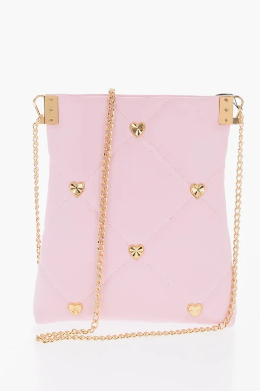 Discount LOVE Borsa a Tracolla in Ecopelle con Cuoricini Dorati All-Over Donna Borse A Spalla