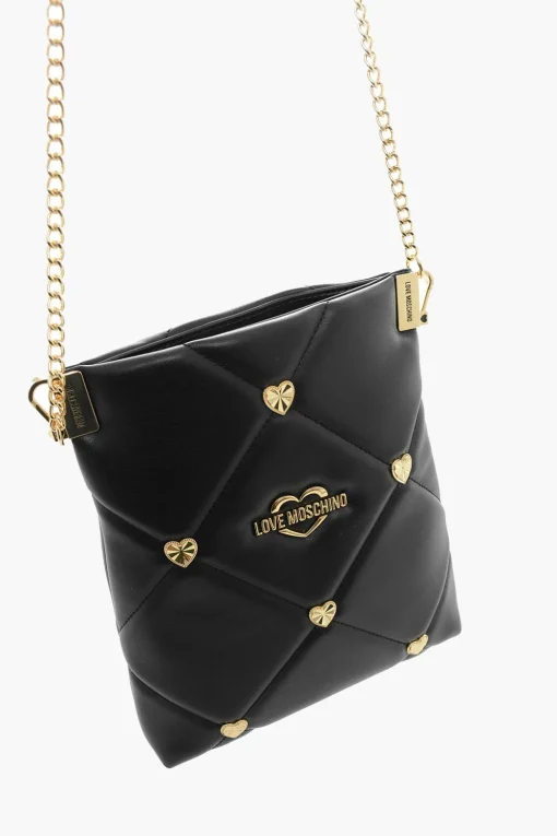 Online LOVE Borsa a Tracolla in Ecopelle Trapuntata con Borchie Gioiello a Forma di Cuore Donna Borse A Spalla