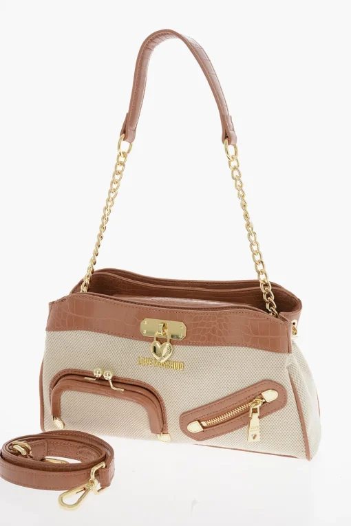LOVE Borsa Handle in Tessuto Intrecciato con Rifiniture in Ecopelle Effetto Coccodrillo>Moschino Discount