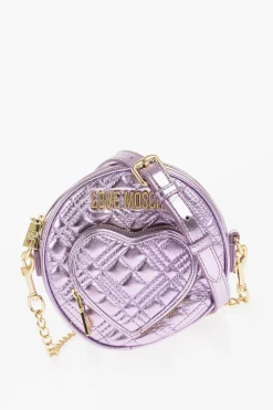 LOVE Borsa Rotonda Trapuntata in Ecopelle Metallizzata con Tasca a Forma di Cuore>Moschino Online
