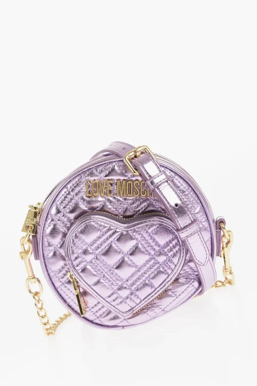 LOVE Borsa Rotonda Trapuntata in Ecopelle Metallizzata con Tasca a Forma di Cuore>Moschino Online