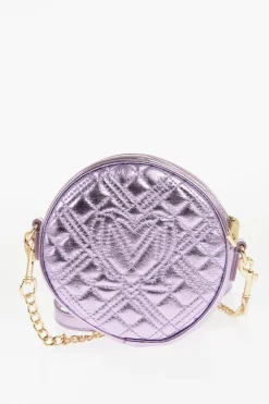 LOVE Borsa Rotonda Trapuntata in Ecopelle Metallizzata con Tasca a Forma di Cuore>Moschino Online