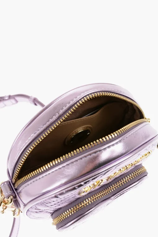 LOVE Borsa Rotonda Trapuntata in Ecopelle Metallizzata con Tasca a Forma di Cuore>Moschino Online