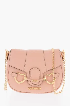 LOVE Borsa Saddle in Pelle Vegan Con Morsetto a Forma di Cuore Dorato>Moschino Fashion