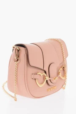 LOVE Borsa Saddle in Pelle Vegan Con Morsetto a Forma di Cuore Dorato>Moschino Fashion