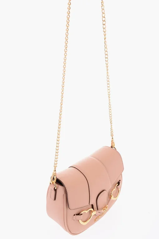 LOVE Borsa Saddle in Pelle Vegan Con Morsetto a Forma di Cuore Dorato>Moschino Fashion
