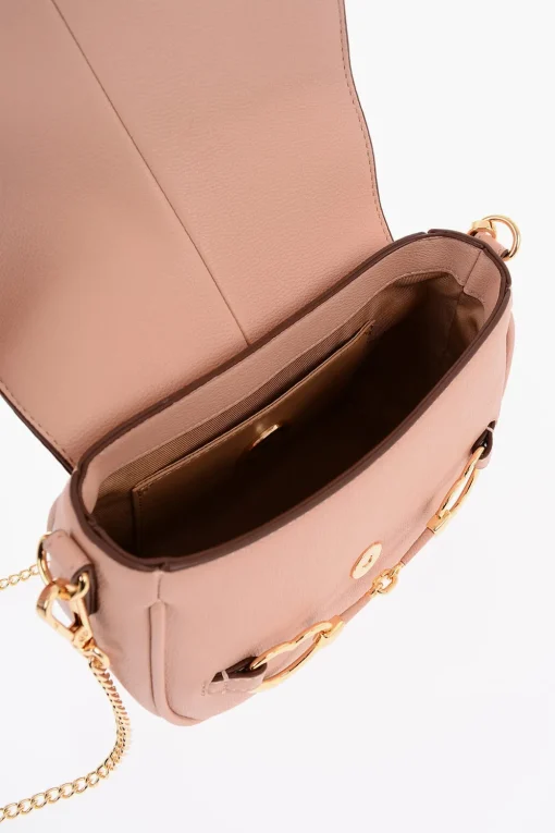 LOVE Borsa Saddle in Pelle Vegan Con Morsetto a Forma di Cuore Dorato>Moschino Fashion