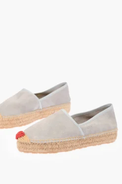 Clearance LOVE Espadrillas Platform in Crosta di Pelle Scamosciata con Dettaglio Ricamo4cm Donna Ballerine|Scarpe Basse