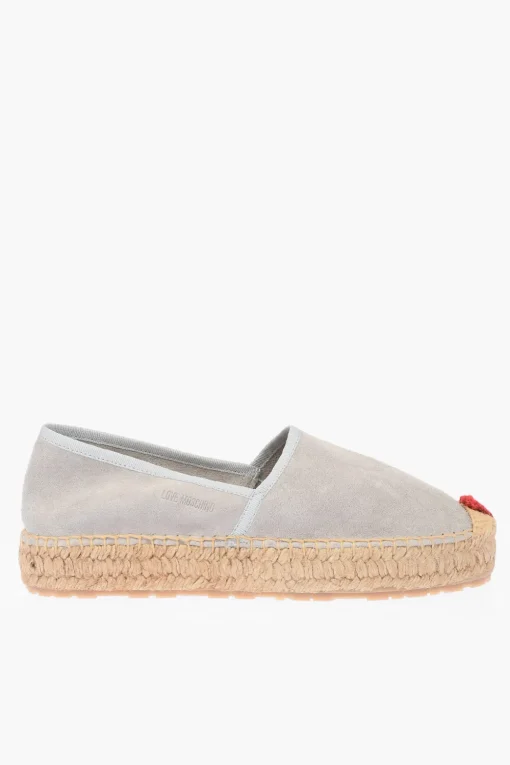 Clearance LOVE Espadrillas Platform in Crosta di Pelle Scamosciata con Dettaglio Ricamo4cm Donna Ballerine|Scarpe Basse