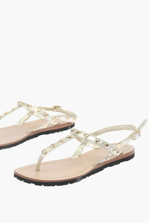 Clearance LOVE Sandali a Infradito CAPRI in Pelle Laminata con Borchie Donna Ballerine|Scarpe Basse