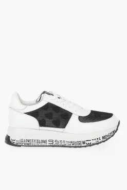 LOVE sneakers in pelle con dettagli in rete e suola logata></noscript>Moschino Discount