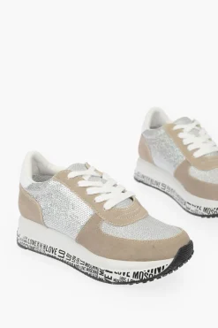 LOVE sneakers in pelle scamosciata con paillettes>Moschino Fashion