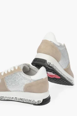 LOVE sneakers in pelle scamosciata con paillettes>Moschino Fashion