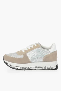 LOVE sneakers in pelle scamosciata con paillettes></noscript>Moschino Fashion