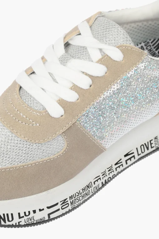 LOVE sneakers in pelle scamosciata con paillettes>Moschino Fashion