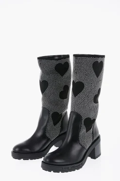 Fashion LOVE Stivali Alti Borchiati con Dettagli in Pelle 8cm Donna Stivali