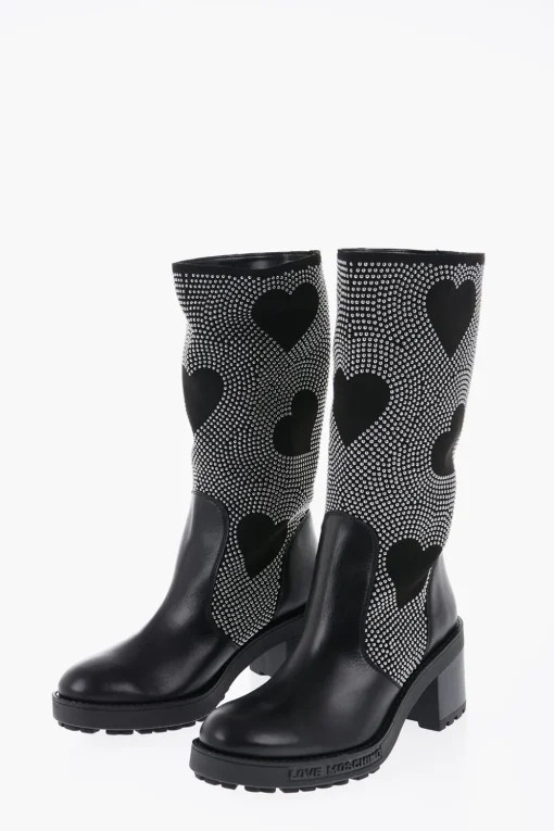 Fashion LOVE Stivali Alti Borchiati con Dettagli in Pelle 8cm Donna Stivali