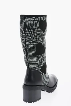 Fashion LOVE Stivali Alti Borchiati con Dettagli in Pelle 8cm Donna Stivali