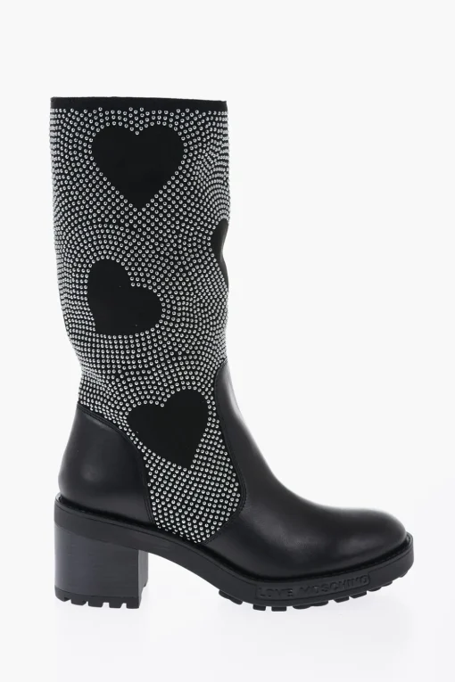 Fashion LOVE Stivali Alti Borchiati con Dettagli in Pelle 8cm Donna Stivali