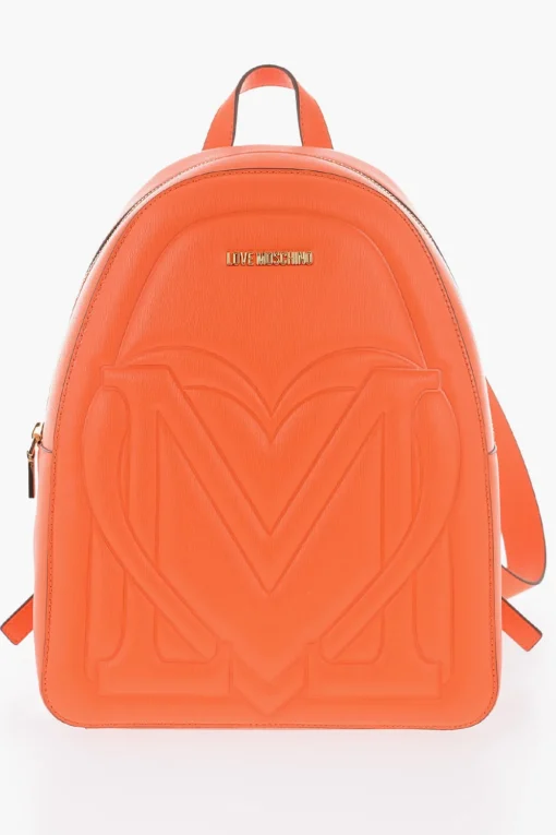 LOVE Zaino in Ecopelle a Tinta Unita con Logo Dorato>Moschino Fashion