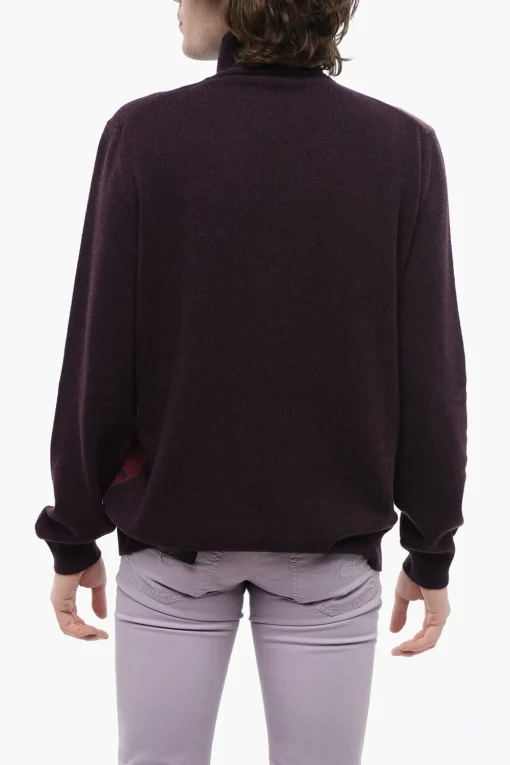 Hot Maglia a Collo Alto in Cashmere con Motivo Multicolor Uomo Maglieria