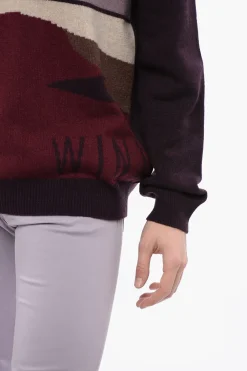Hot Maglia a Collo Alto in Cashmere con Motivo Multicolor Uomo Maglieria