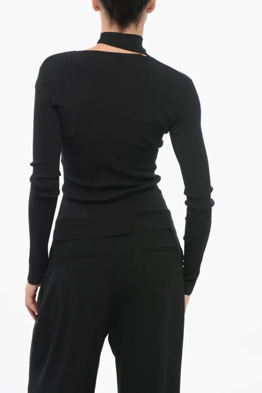 Maglia a Collo Alto in Misto Seta a Costine con Cut-out>Fendi Fashion