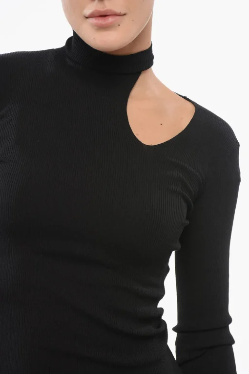 Maglia a Collo Alto in Misto Seta a Costine con Cut-out>Fendi Fashion