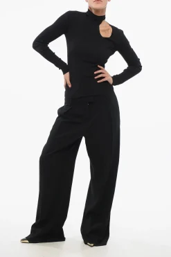 Maglia a Collo Alto in Misto Seta a Costine con Cut-out></noscript>Fendi Fashion