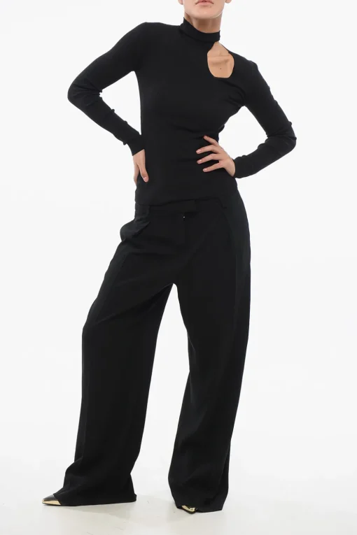 Maglia a Collo Alto in Misto Seta a Costine con Cut-out>Fendi Fashion