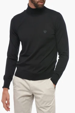 Online Maglia a Collo Alto in Misto Lana con Logo Uomo Maglieria