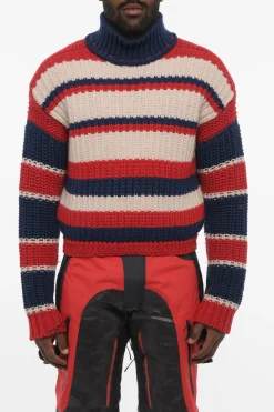 Hot Maglia a Collo Alto Tricolore In Lana E Cashmere Uomo Maglieria