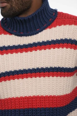 Hot Maglia a Collo Alto Tricolore In Lana E Cashmere Uomo Maglieria
