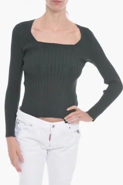 New Maglia a Costine FINESSE con Collo Squadrato Donna Maglieria
