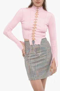 Fashion Maglia a Costine Slim Fit con Dettaglio Lace-Up Donna Maglieria