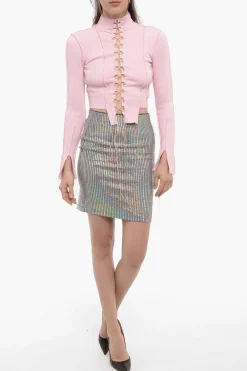 Fashion Maglia a Costine Slim Fit con Dettaglio Lace-Up Donna Maglieria