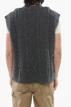 Sale Maglia a Trecce Senza Maniche con Scollo a V Uomo Maglieria