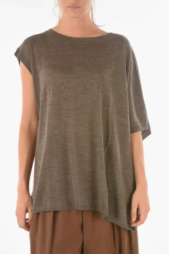 Hot Maglia Asimmetrica CURLIN a Maniche Corte Donna Maglieria