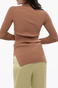 Discount Maglia BARDIA a Coste con Spacchi Laterali Donna Maglieria