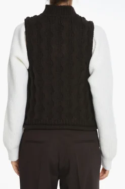 Sale Maglia Collo a V HUSKE A Trecce Senza Manica Donna Maglieria