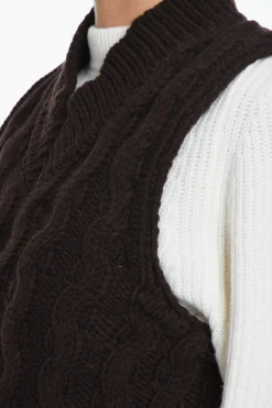 Sale Maglia Collo a V HUSKE A Trecce Senza Manica Donna Maglieria