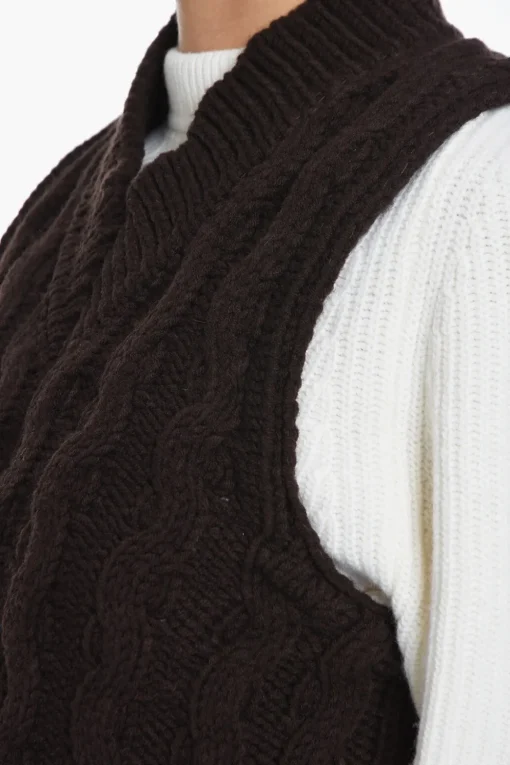 Sale Maglia Collo a V HUSKE A Trecce Senza Manica Donna Maglieria