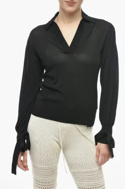 Discount Maglia Con Collo A Polo E Fiocchi Sulla Manica Donna Maglieria