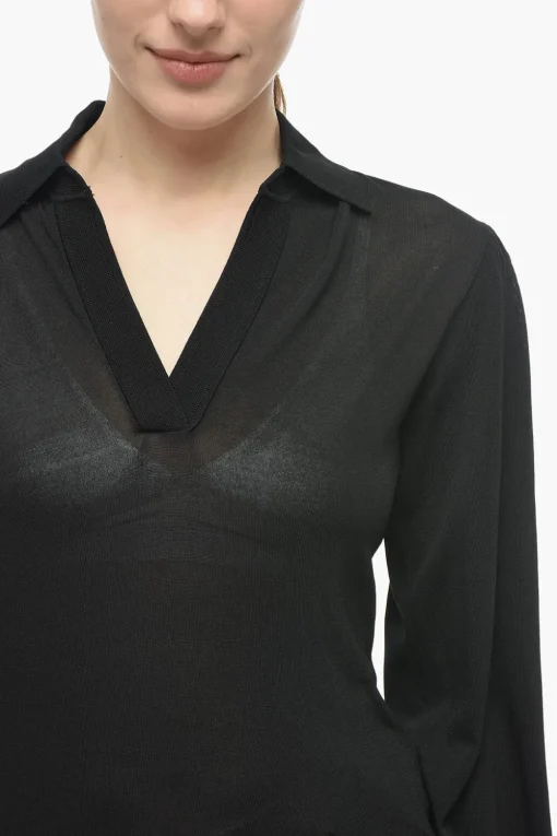 Discount Maglia Con Collo A Polo E Fiocchi Sulla Manica Donna Maglieria